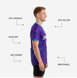 Lightweight training jersey in Royal Purple showing Turquoise V-neck collar detail and neon circuit board pattern across chest and shoulders