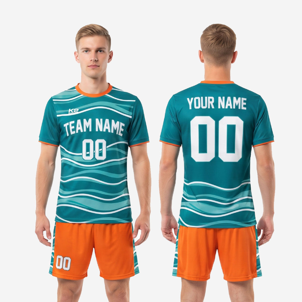 Breathable Mesh Custom Soccer Uniform Kits - Teal and Orange