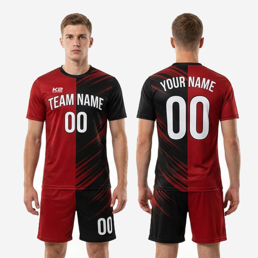 Red and Black Soccer Uniforms - Custom Stripe Kit