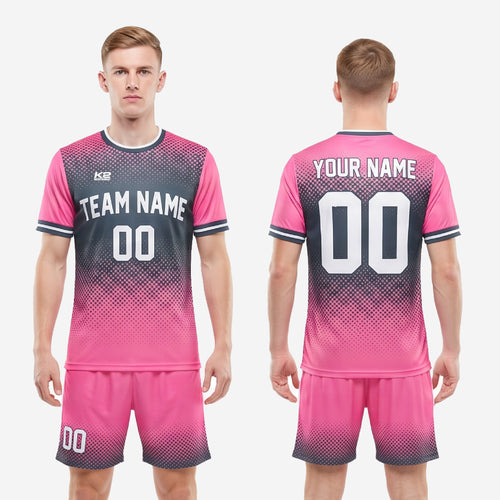Custom soccer uniforms full kit pink and charcoal with team name and number