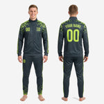 Custom soccer warm up suit tapered pants with elastic waistband, drawcord, and dual neon green stripe down full leg length
