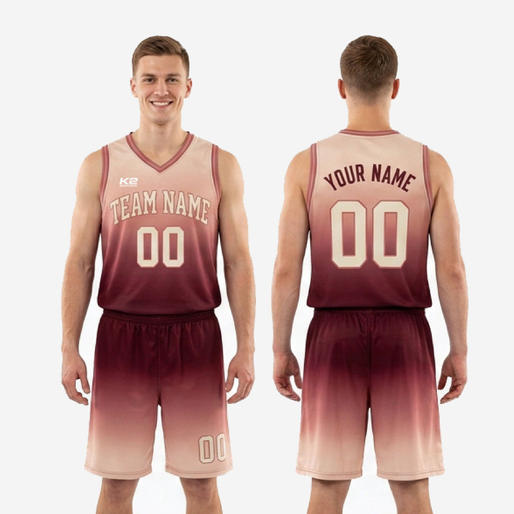 Maroon Trim Custom Sublimated Basketball Uniforms - Blush Fade