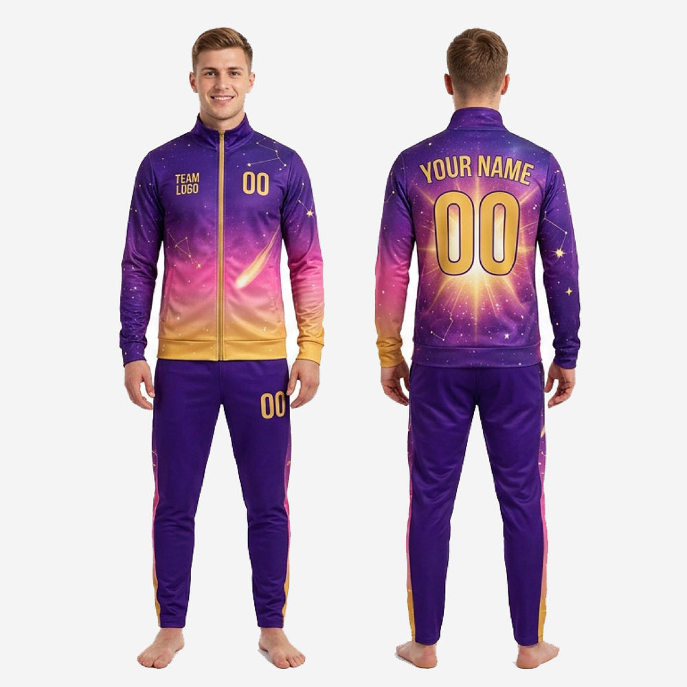 Performance Knit Custom Purple Soccer Tracksuit - Gold