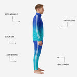Custom sublimated soccer tracksuit in Royal Blue and Turquoise gradient with ribbed cuffs and elastic waistband detail