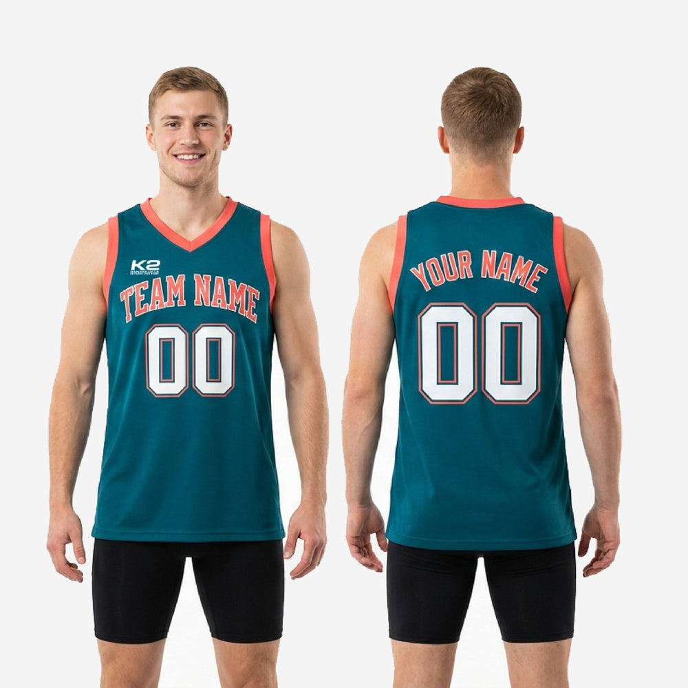 Custom Teal Basketball Jerseys - Full Squad Teal and Red Jerseys