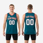 Back view of custom teal basketball jersey showing back player name and number placement on a fully sublimated solid teal body