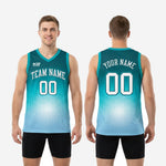 Size and spec chart for custom teal basketball jerseys showing youth and adult sizing available for full roster orders