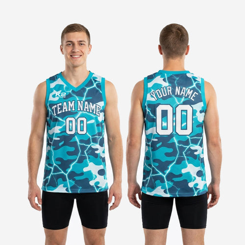 Size chart for custom teal basketball jerseys showing youth and adult sizing measurements for roster ordering