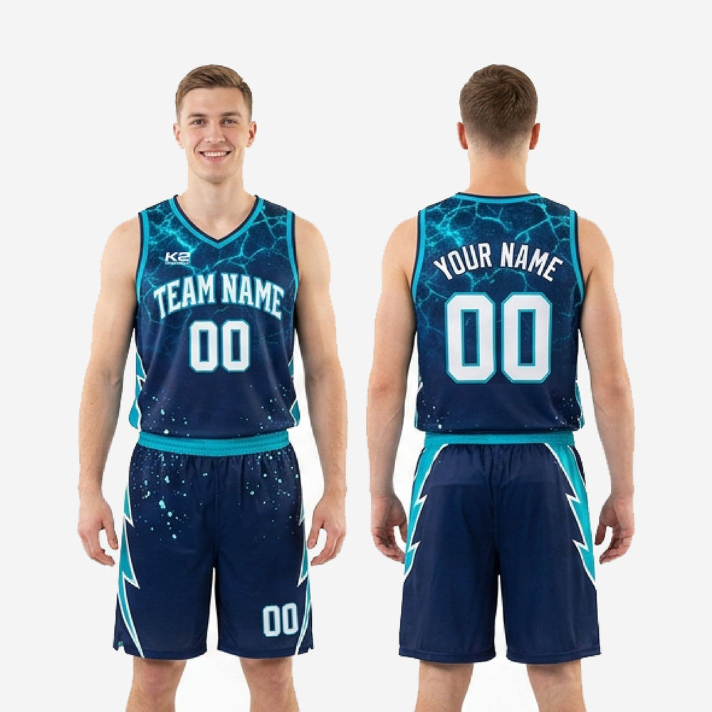 Matching Navy Custom Teal Basketball Uniforms - Jersey and Shorts