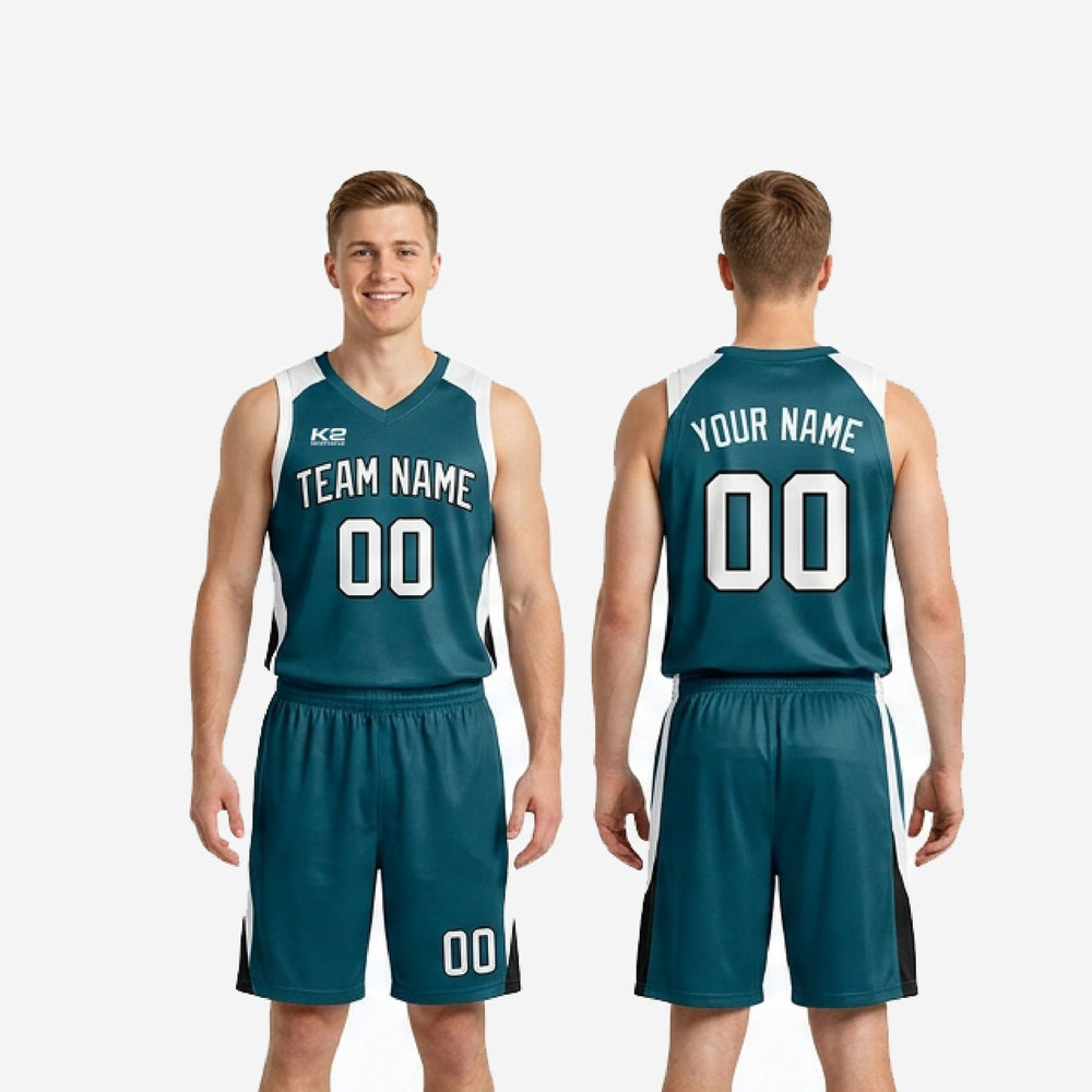 Court Ready Custom Teal Basketball Uniforms - White and Black