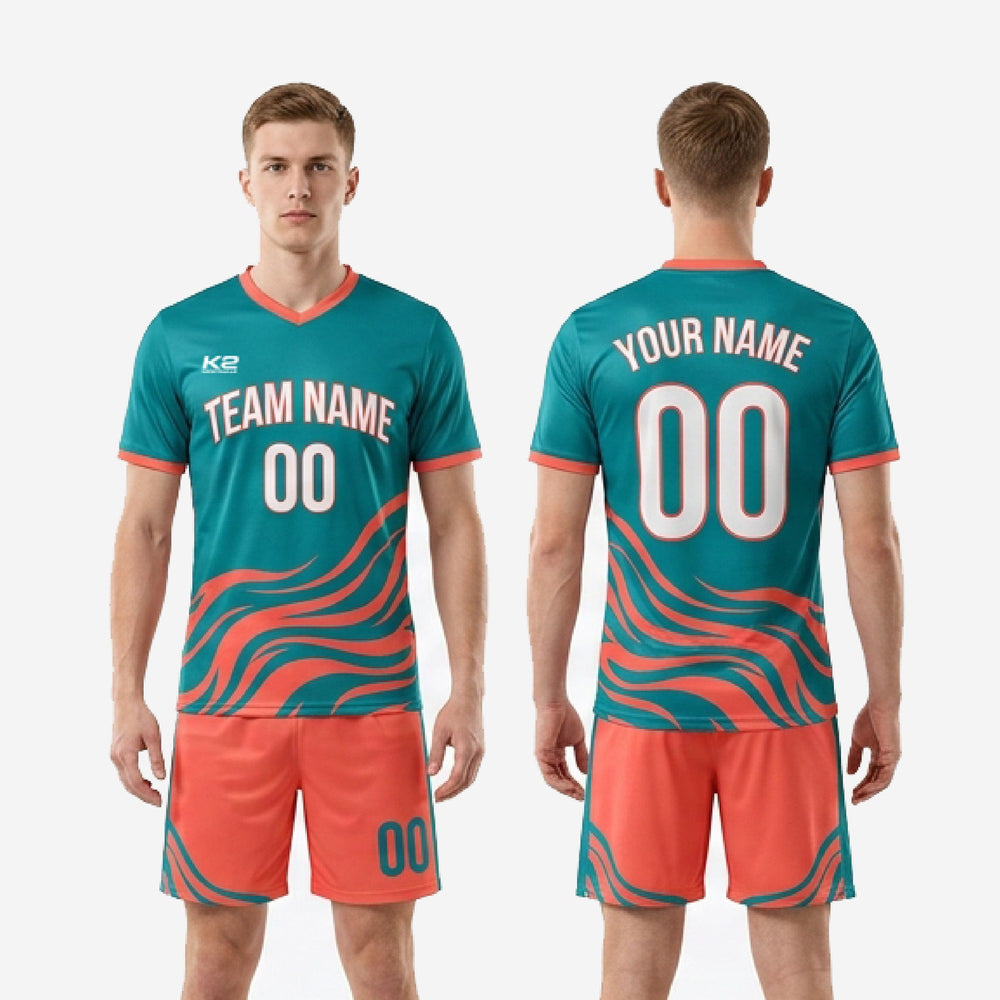 Breathable Mesh Custom Teal Soccer Uniforms - Coral
