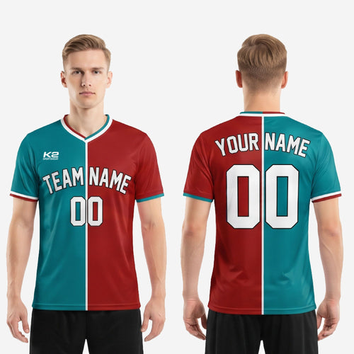 Red Soccer Shirts - Custom Teal Split with Player Numbers