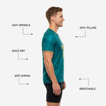 Back view of custom green soccer training jersey showing player name arc and back number sublimated in gold