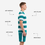 Teal soccer shorts with white side stripe and custom player number, part of full team soccer kit