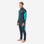 Mens custom teal soccer tracksuit charcoal right side view showing full-zip jacket stand collar and matching tapered pants