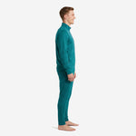 Custom teal soccer tracksuit tapered training pants with white left-leg number and elastic waistband detail