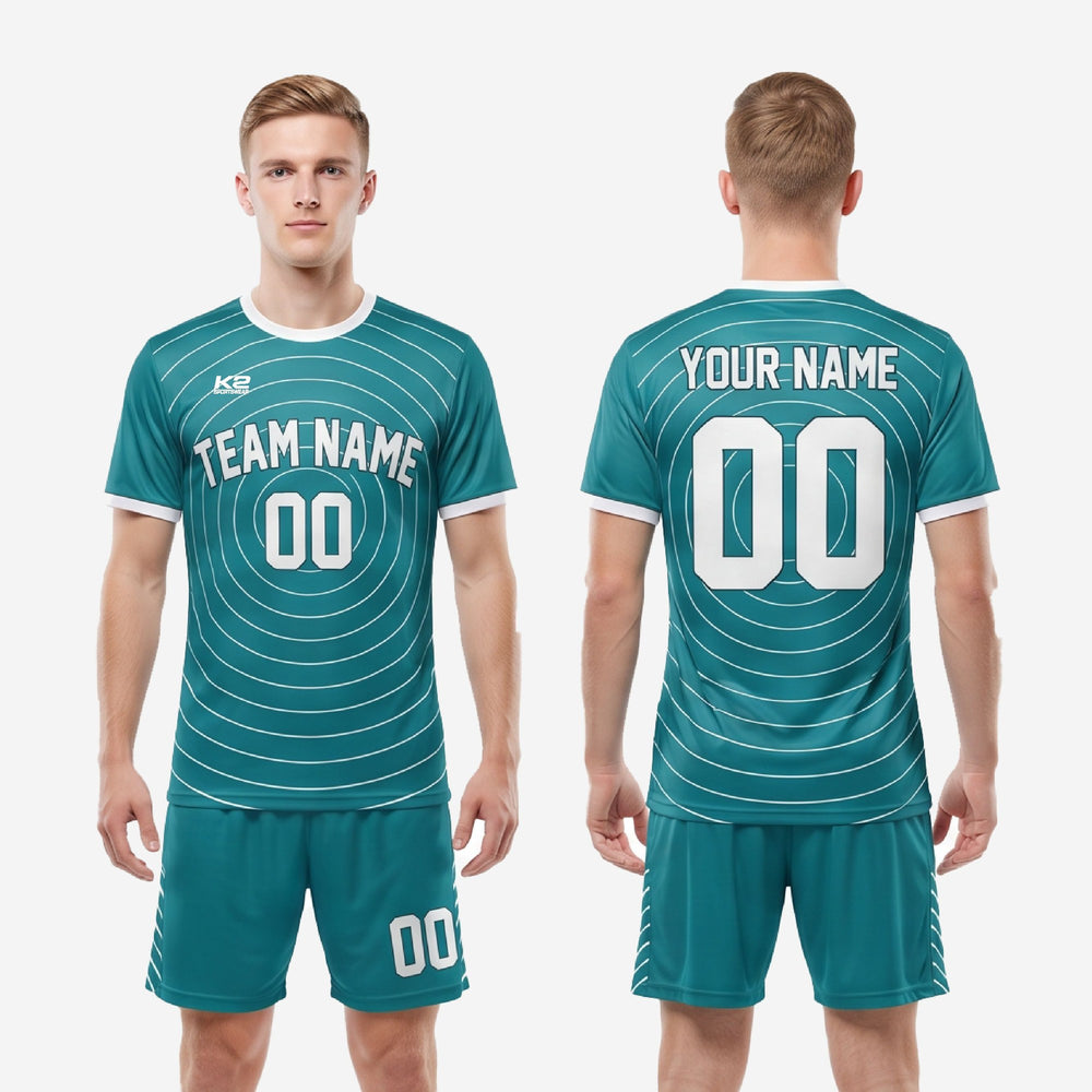 Custom Teal and White Teal Soccer Uniforms - Jersey and Shorts
