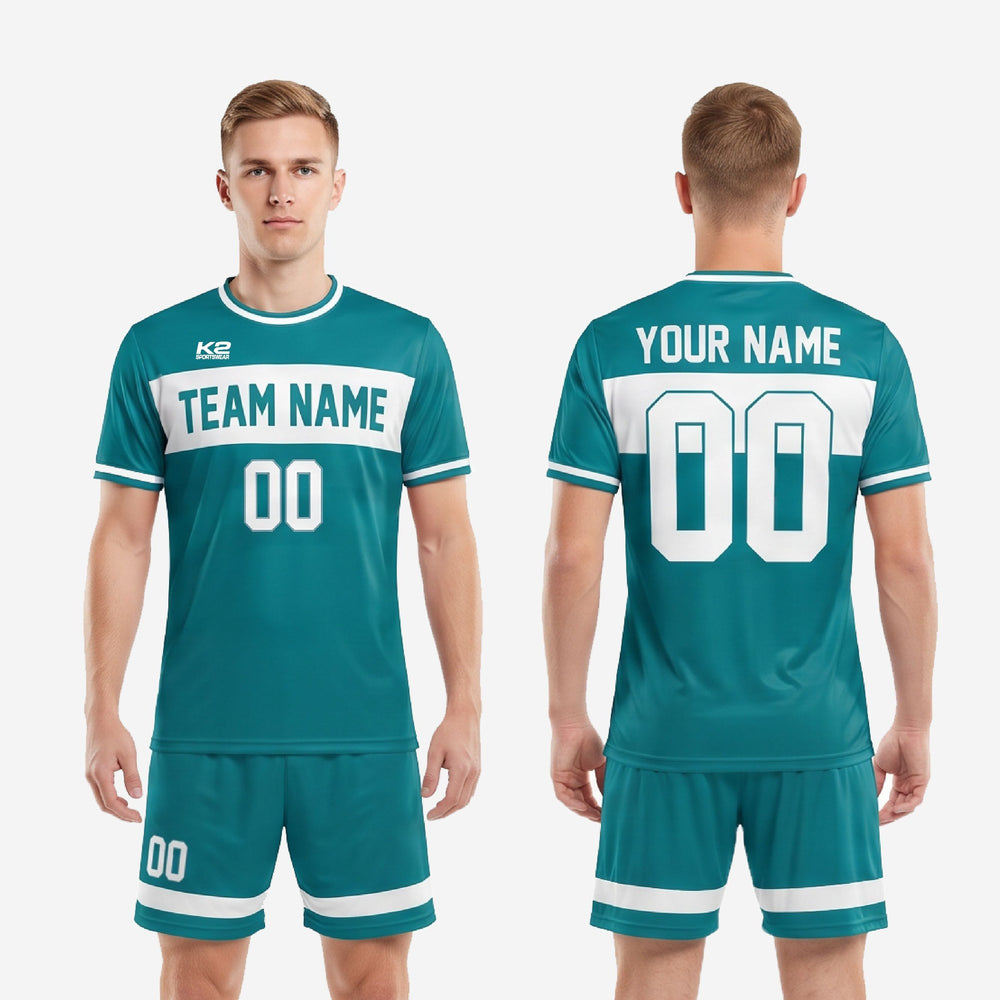 Crew Neck Custom Teal Soccer Uniforms - Teal White