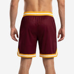 Custom team basketball shorts maroon and gold size chart showing youth through adult sizing for full roster orders