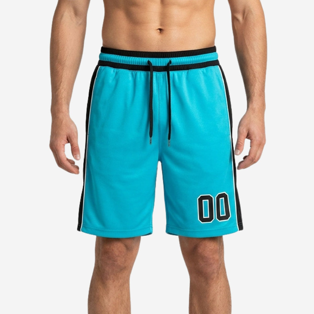 Men's Custom Team Basketball Shorts - Teal and Black Side Panel