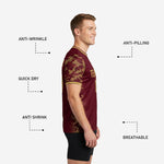 Custom maroon soccer training jersey back view showing player number and name print zones