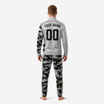 Close-up detail of custom two tone soccer tracksuit jacket showing Urban Camo print and team logo zone on chest