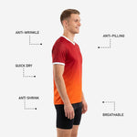 Custom two tone training jersey back view showing Dark Red to Orange gradient and back number print zone, mens