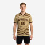Custom Vegas Gold mens training jersey with chocolate brown wave graphic and team name printed on front chest