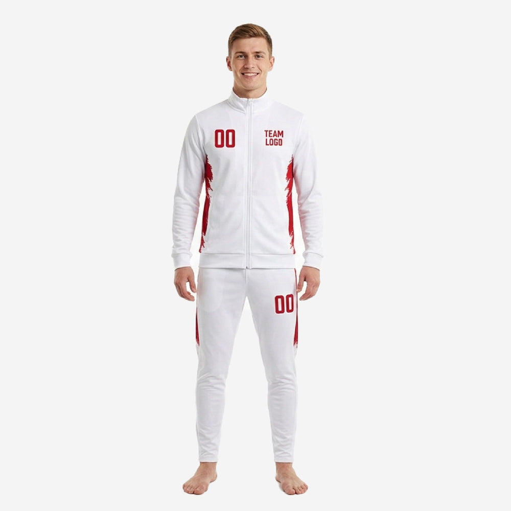 Full Print Custom White Soccer Tracksuit - White Red