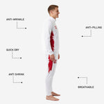 Custom white soccer tracksuit pants with tapered athletic fit, zipped ankle, and red brush-stroke thigh panel