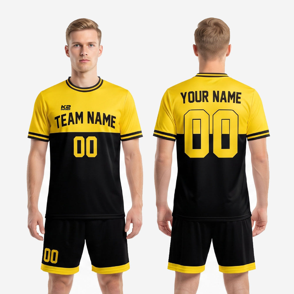 Crew Neck Custom Yellow Soccer Uniform - Yellow Black