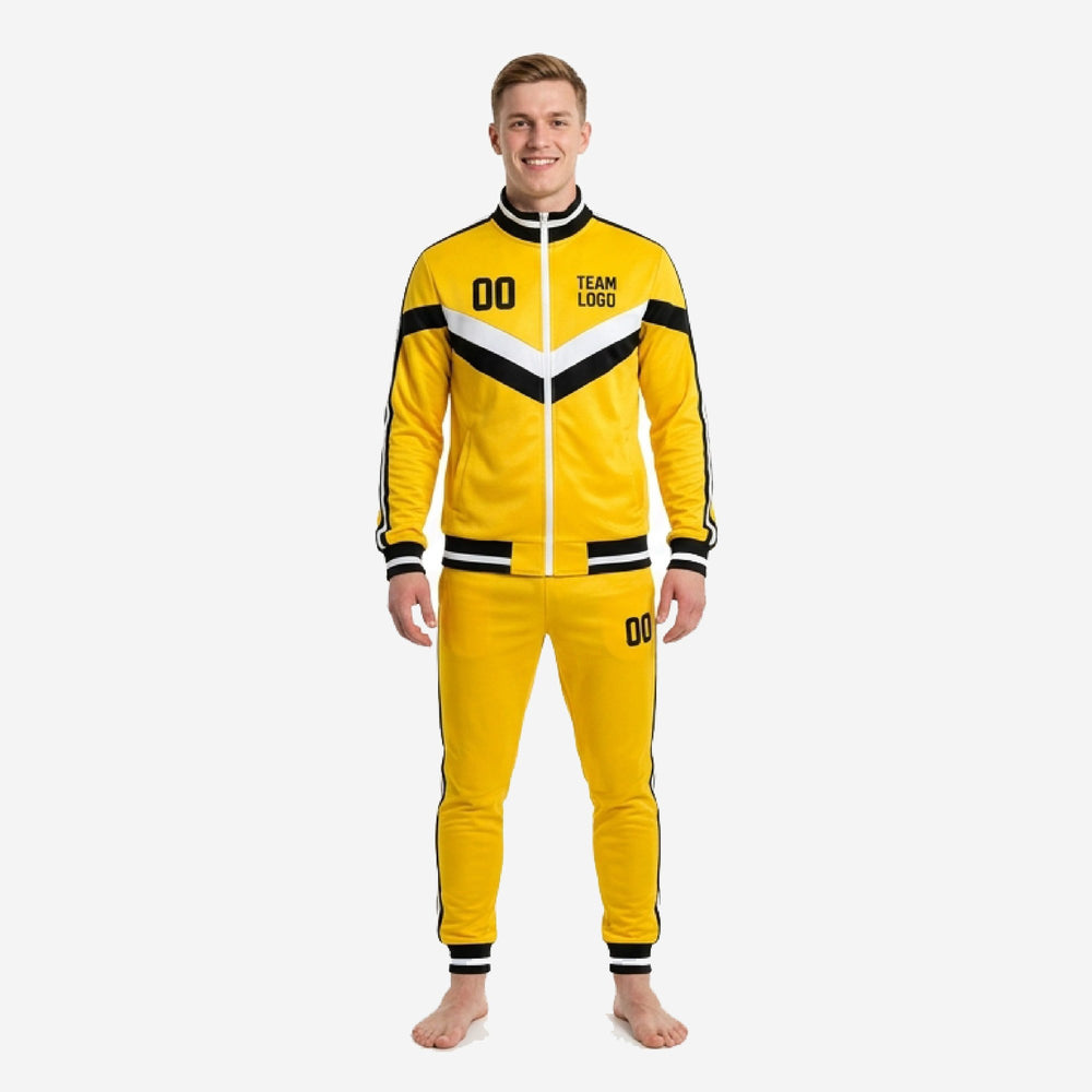 Performance Knit Custom Yellow Soccer Tracksuit - Black