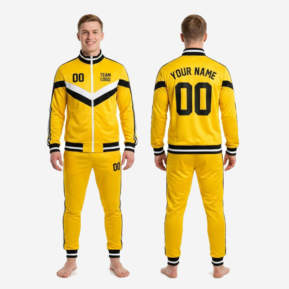 Performance Knit Custom Yellow Soccer Tracksuit - Black
