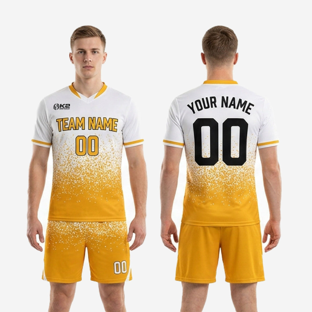 Breathable Mesh Custom Yellow Soccer Uniform - Gold White
