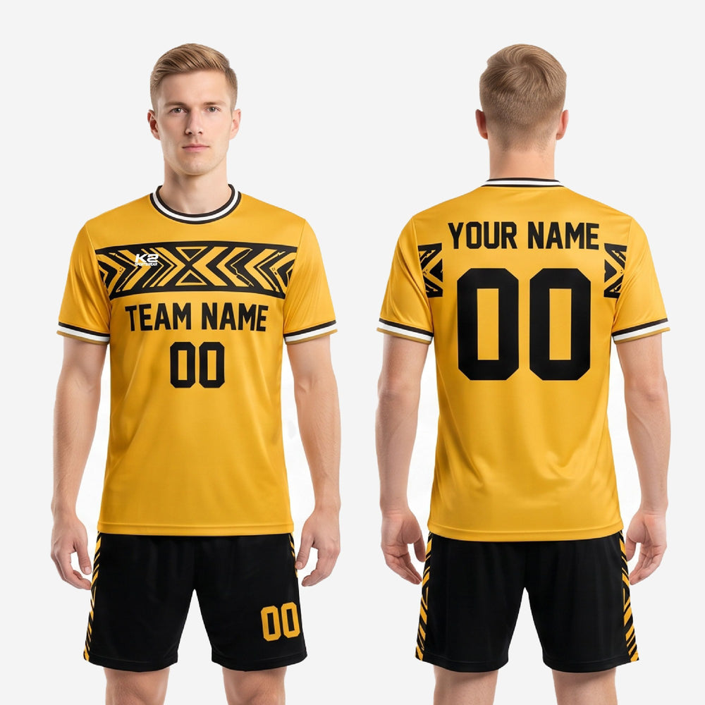 Full Print Custom Yellow Soccer Uniform - Gold Black