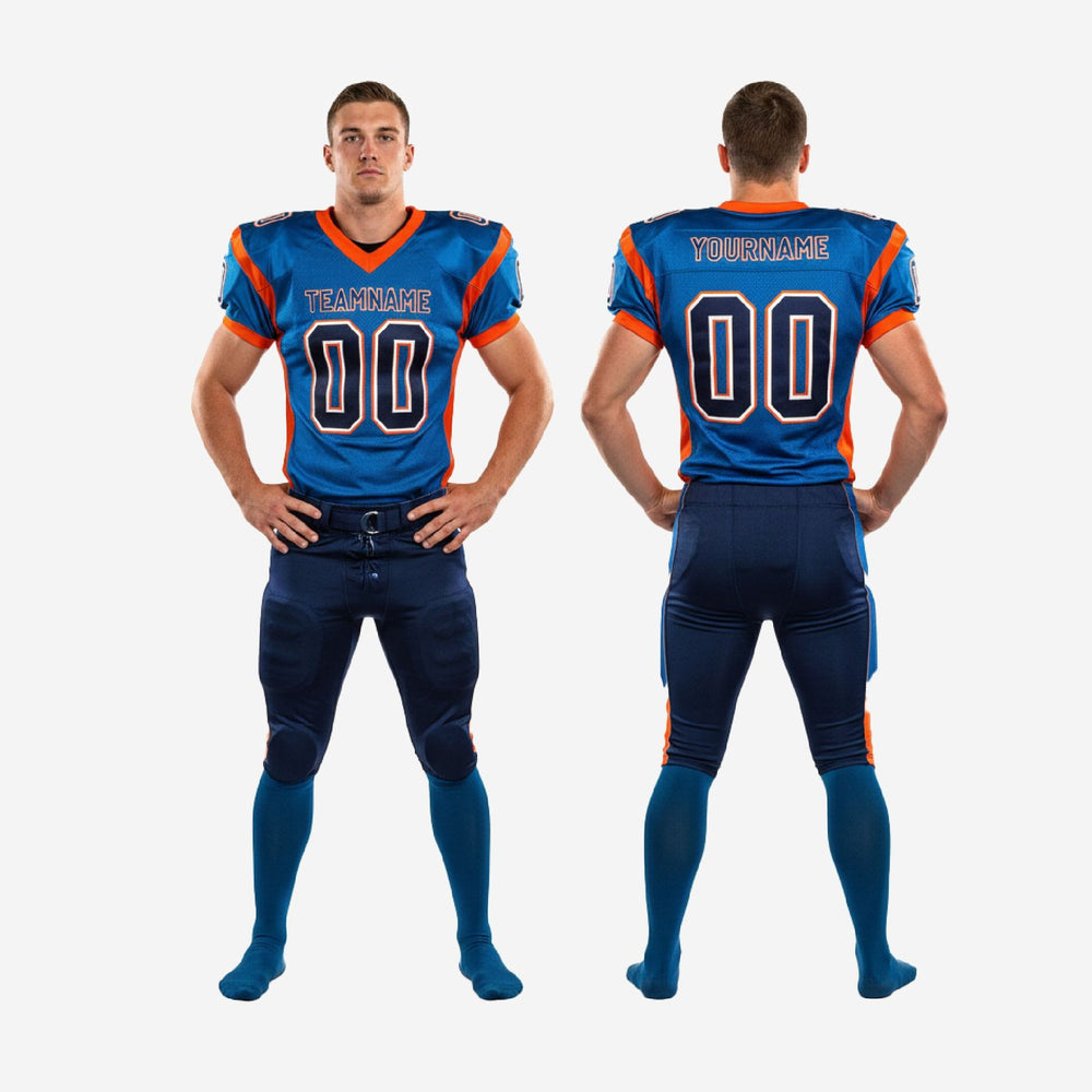 Custom Youth American Football Uniforms - Blue and Orange Rosters