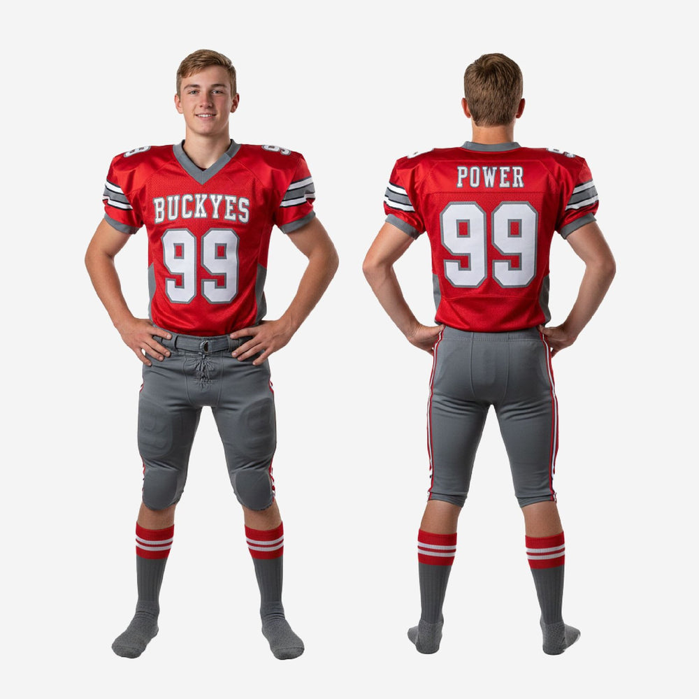 Custom Youth Club Football Uniforms for 10U 12U - Red Gray