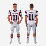 Youth size and specification sheet for custom youth football uniform sets showing available roster sizing across youth size run for clubs and travel team programs