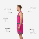 Back view of grey side custom youth reversible basketball uniform showing back number placement and topographic pattern across jersey and shorts