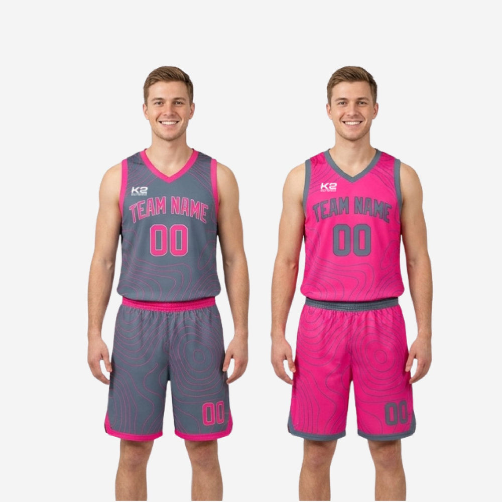 Pink Trim Custom Youth Reversible Basketball Uniforms - Grey