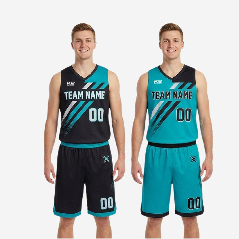 Diagonal Reversible Basketball Uniform Sets in Custom Black and Teal