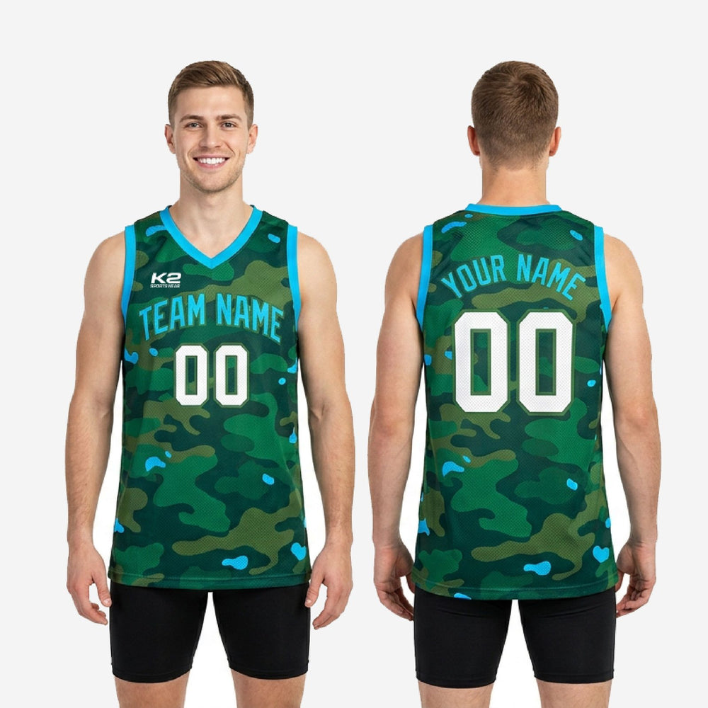 Sublimated Digital Camo Basketball Jerseys - Green and Teal