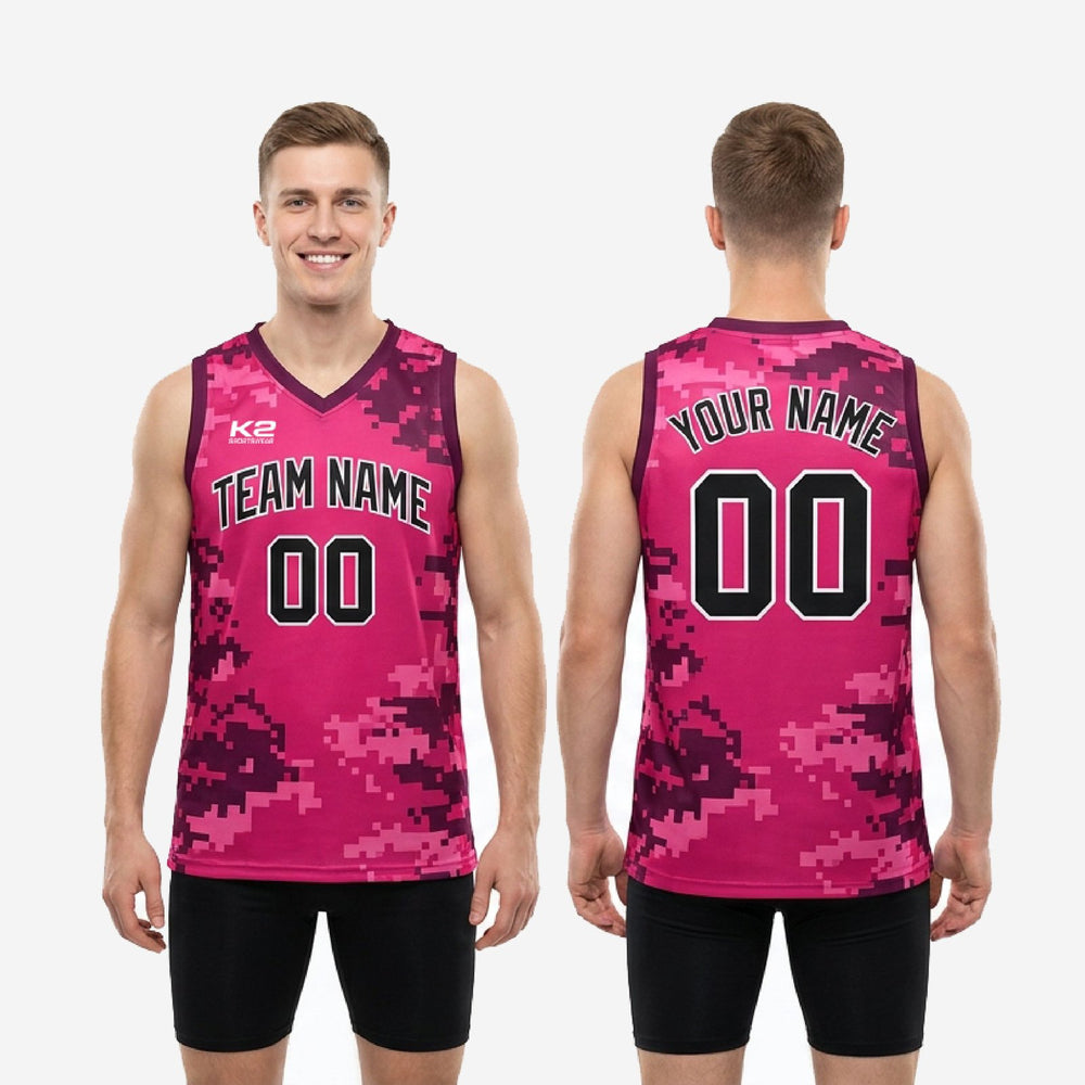 Court Ready Custom Digital Camo Basketball Jerseys - Pink and Maroon