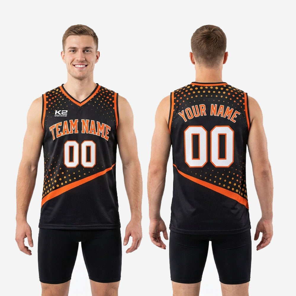 Dot Pattern Custom Black and Orange Basketball Jerseys - Sleeveless