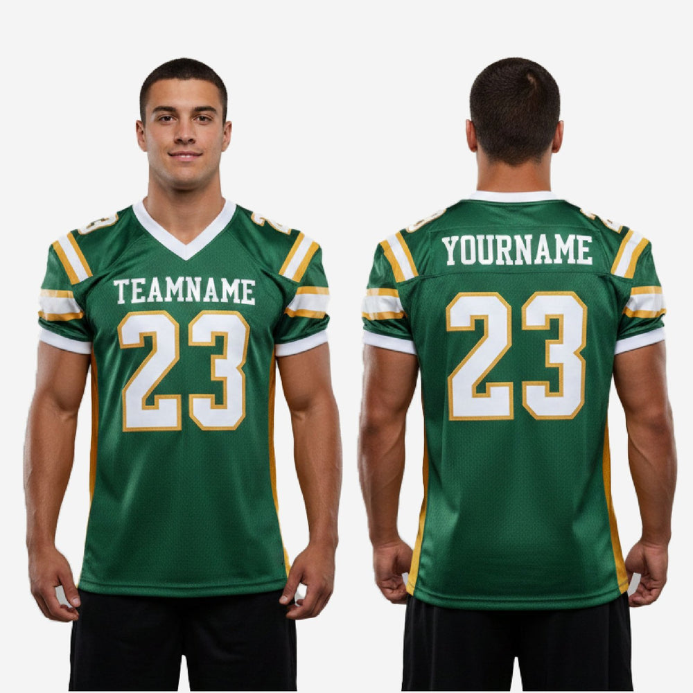 Custom Football Jerseys for Leagues with Team Name and Numbers - Green and Gold