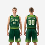 Size and specification sheet for forest green basketball uniform set showing youth and adult size run for team orders