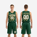 Size and spec chart for custom forest green basketball uniforms in youth and adult sizing for full roster orders