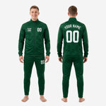Full 2-piece forest green custom soccer tracksuit set including jacket and matching pants for club and team orders