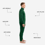 Forest green soccer tracksuit pants detail showing elastic waistband, tapered fit, and pant leg number print zone