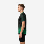 Custom green soccer training jersey alternate side view showing full-length kelly green forest gradient and sleeve cuff trim detail